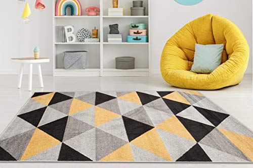 Carpeto Rugs Teppich Wohnzimmer Kurzflor Grau Modern Geometrisch Rauten Muster - Niedrigflor Teppich für Wohnzimmer Jugenzimmer Kinderzimmer/Öko-Tex Pastell Gelb 80 x 150 cm