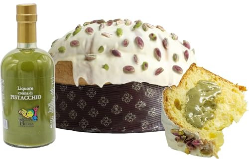 Sicilia Bedda - PANETTONE ARTIGIANALE BONFISSUTO 1 KG - Prodotto a Lievitazione Naturale - IDEA REGALO (Pistacchio Con Liquore Crema al Pistacchio 50 Cl)