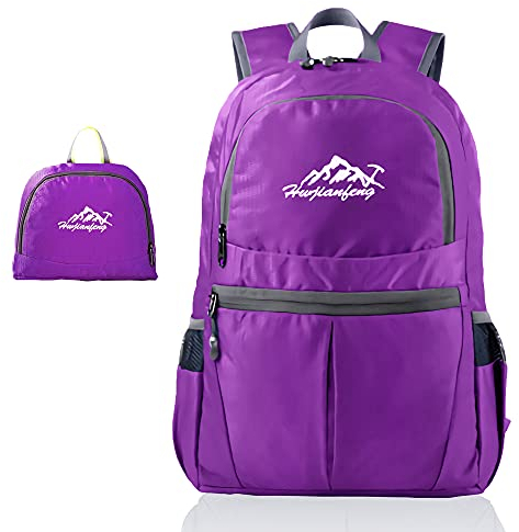 INTIRILIFE Faltbarer Rucksack Ultraleicht in Violett - 20 x 21 cm / 30.8 x 21.8 x 42 cm - Unisex Wanderrucksack Wasserdicht - 36L - Outdoor Daypack für Camping, Wandern, Reisen, Klettern, uvm.