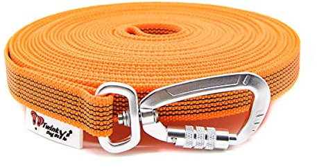 Twinkys Dog Style Schleppleine gummiert mit Sicherheitskarabiner 20 mm breit für Hunde bis 50 kg - MIT Handschlaufe 50 Meter Orange Made in Germany
