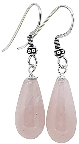 TreasureBay Orecchini pendenti fatti a mano per donne con pietre preziose, orecchini traforati in argento sterling 925, (quarzo rosa)