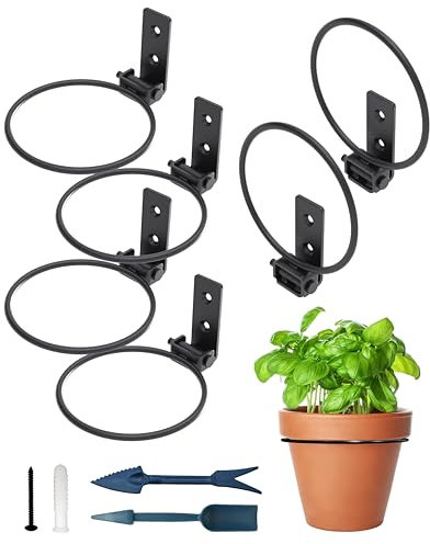 NACETURE Soporte plegable con anillo para macetas de montaje en pared, colgadores redondos de metal de alta resistencia para macetas, soporte para plantas de exterior/interior (10 cm, paquete de 6)