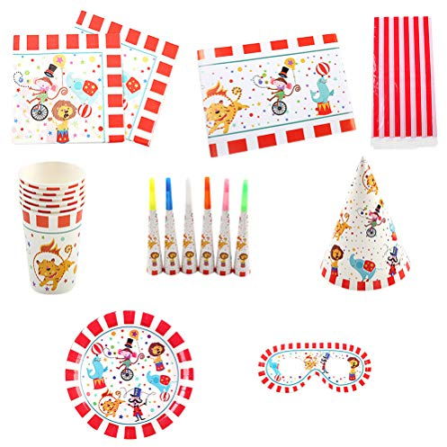 42-teiliges Geburtstagsset mit bezauberndem Zirkus-Motiv, Einweggeschirr-Set, Pappbecher, Teller, Servietten, Partyzubehör, Dekoration für Bankett, Feier, Gastgeschenke