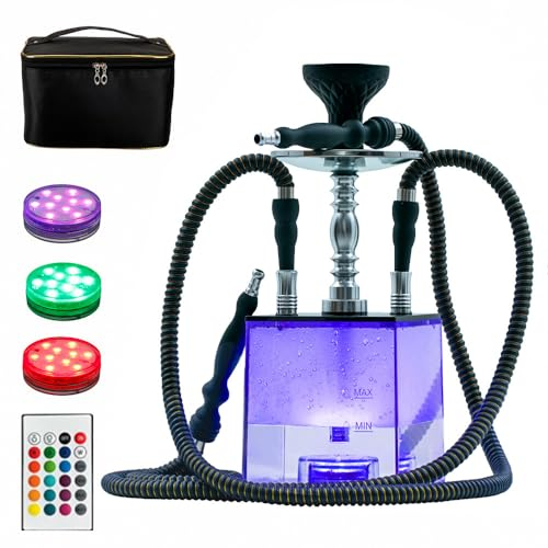 MRPAPA Juego de 2 Cachimba LED Moderna Con Todo - Portátil y Accesorios Para Llevar - Gran Regalo Para Shisha