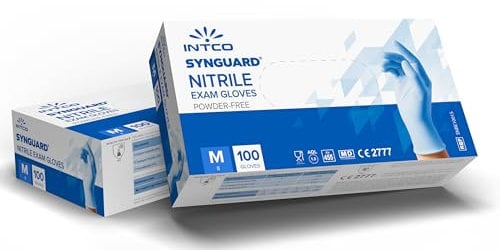 Intco Medical – 100x medizinische Einweg-Handschuhe aus reißfesten Nitril – Latex-und puderfrei für einwandfreie Hautverträglichkeit – Einsetzbar in Chemie-, Lebensmittel- & Reinigungsindustrie (M)