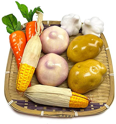 Laiiqi 10 Piezas de Verduras Artificiales, Patatas Falsas, Zanahorias, ajo, cebollas de maíz, Verduras Falsas, Verduras realistas realistas para la decoración de la Cocina