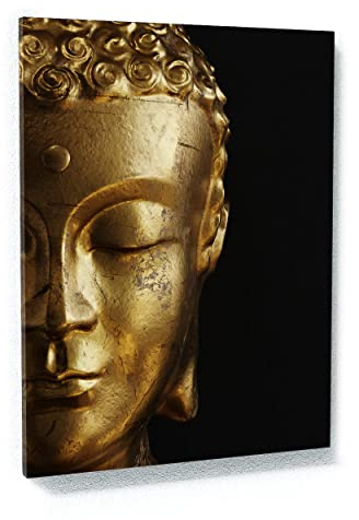 Sense Canvas Buddha Gold Leinwand Kunst – Halbgesichtsstatue Buddhismus Zen Asian Relax Home Decor Print Poster Gemälde X-Large 36 x 48 / 1,9 cm