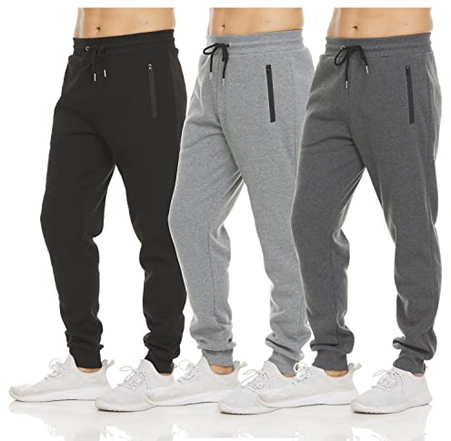 PURE CHAMP Sweatpants for Men 3 Pack Fleece Athletic Workout Joggers Mens Sweatpants with Zipper Pockets Size S-3XL (3X-Large, Set 1)