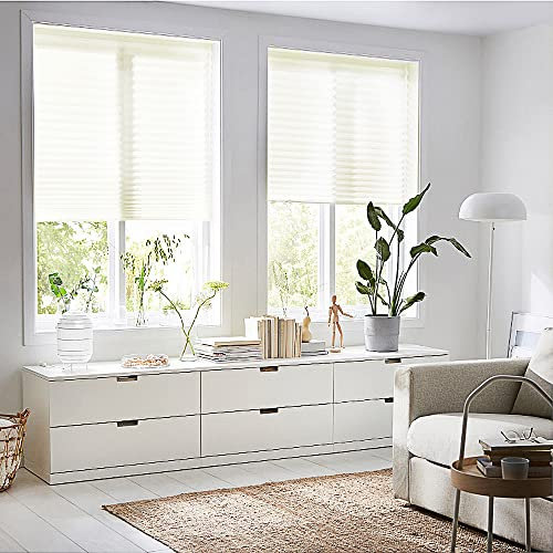 DREAM-SEEKER Plissee ohne Bohren 2 Stück 75 * 120cm(BxH) Beige Blickdicht Easyfix Lichtdurchlässig Faltrollo Raffrollo Plissees mit Klemmfix