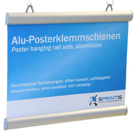 SPRINTIS Posterschiene aus Aluminium, Posterklemmschienen zum Aufklappen, mit Anti-Rutsch-Gummi (900 x 26 mm)