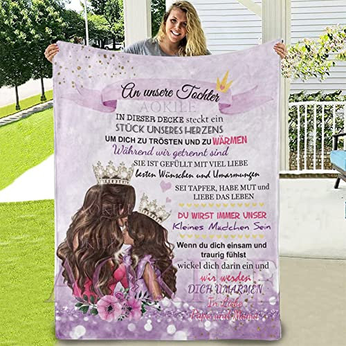 Personalisierte Kuscheldecke An unsere Tochter von Eltern,Deutsche An Meine Tochter Decke Von Mama und Papa,Briefdecke Nachricht Luftpost Wohndecke Couch Bett Tv-Decken(Eltern zu Tochter ,150×200)