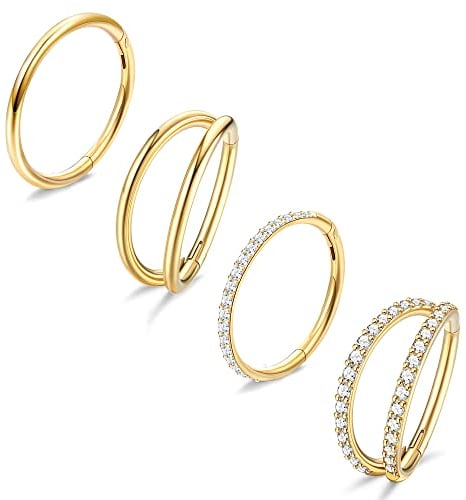 Dochais 4 Stück Nasenpiercing Ring Nasenring 316L Chirurgenstahl Nasenringe Hoop Nose Ringe Conch Helix Rook Septum Tragus Lobe Ring Piercing Ohrringe Set für Damen Männer Gold 10mm 18G