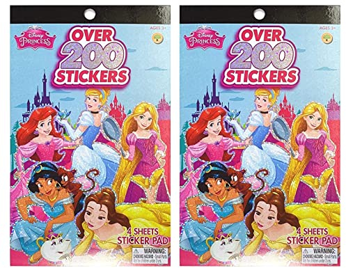 Disney Princesa más de 200 unidades, 4 hojas de pegatinas, paquete de 2