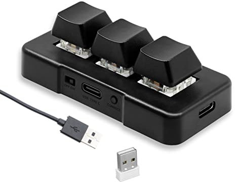 Yunseity Mini Teclado Mecánico de 3 Teclas para Juegos, USB/inalámbrico/BT RGB Retroiluminado Mini Teclado Macro Programable, Teclado HID de una Mano