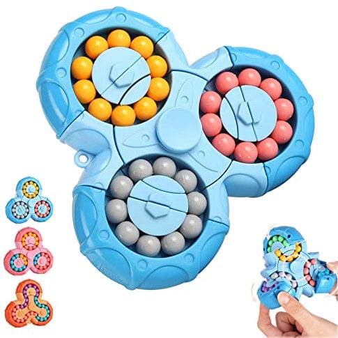 Magic Bean Rotating Cube Toy - Finger Cube jigsaw Puzzle Toy Handheld Spinner Educational Decompression Magic Ball Game,Kids Gift for Christmas Birthday (Blue)
