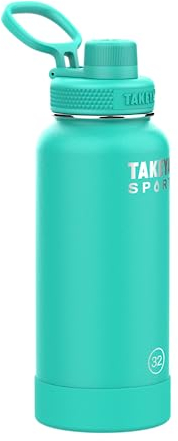 Takeya Sport 32 oz Triple Wall Insulated Stainless Steel Water Bottle With Ice Blocking Spout Lid, Unmatched Quality, 26+ Hours Cold, Touchdown Teal