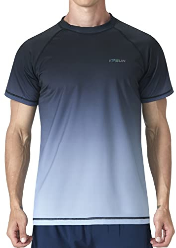 Men's Swim Shirts UPF 50+ Sun Protection Rash Guard Short Sleeve(GBlack XL)