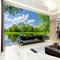 Wandbild 3D 3D Seeblick Wandtuch Sand Fernsehhintergrund Garten Wandbild Blauer Himmel Weiße Wolken Grün TV Wandbild Tapete Wanddekoration fototapete 3d Vlies wandbild Schlafzimmer-300cm×210cm