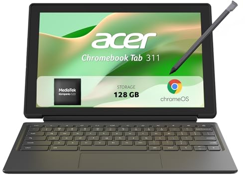 Acer Chromebook Tab 311, Tablet 11 WUXGA, Funda y Lápiz, 4GB RAM 128GB SSD | MediaTek MT8186, ChromeOS, Wi-Fi, Cámara Frontal y Trasera, Ligero y Rápido para Estudio y Ocio