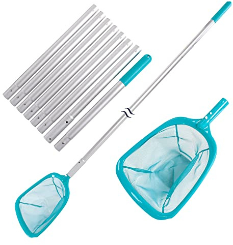 U.S. Pool Supply Épuisette de Piscine de 3,5 m avec Manche télescopique en Aluminium, 8 Sections – Panier en Maille Ultra Fine de 15,2 cm de Profondeur, élimine Les Plus Fins, Longueur réglable,