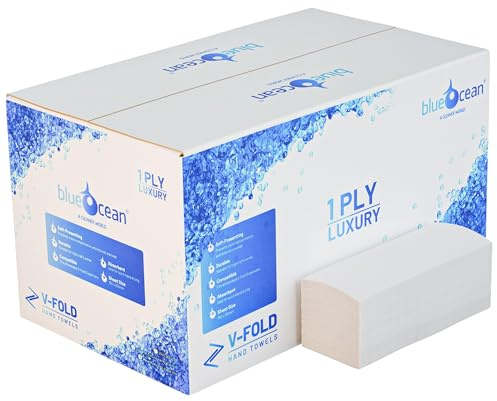 BLUEOCEAN V Fold Paper Towels (1 Ply) | Interfold Luxury White Hand Towel (3600 Sheets) - Strong & Super Absorbent Disposable Hand Towels for Bathrooms, Catering, Cleaning & Hand Drying