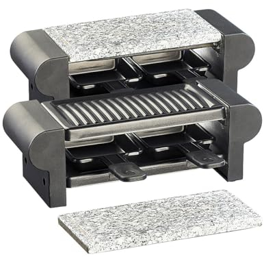 Rosenstein & Söhne Tischgrill: Raclette für 4 Personen, mit Grillaufsatz und heißem Stein, 350 Watt (Raclette-Grillplatte, Tischgrill für, Pfannen)