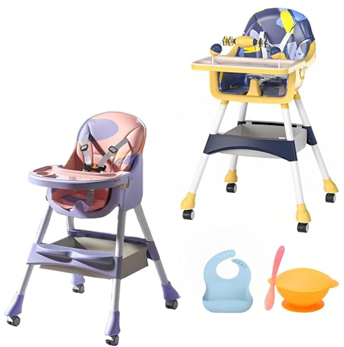 PARVULI Tronas de Bebe con Babero y Vajilla de Silicona - Trona de Bebe Evolutiva hasta 25kg - Silla de Comer Portatil para Bebe (Estampado Rosa)