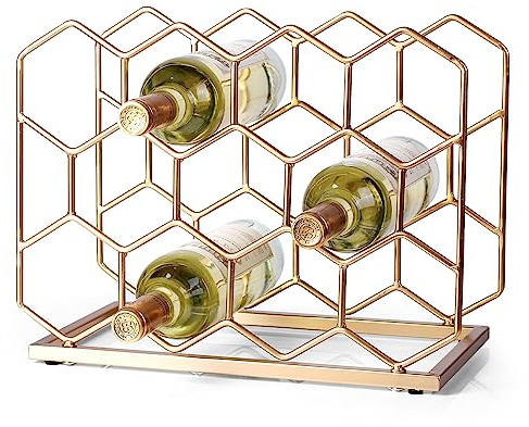 Drincarier 14 Bottle Countertop Wine Rack - Freestanding Modern Gold Metal Wine Rack - Tabletop Wine Holder Stand for Cabinet, Pantry, Wine Bottle Storage……