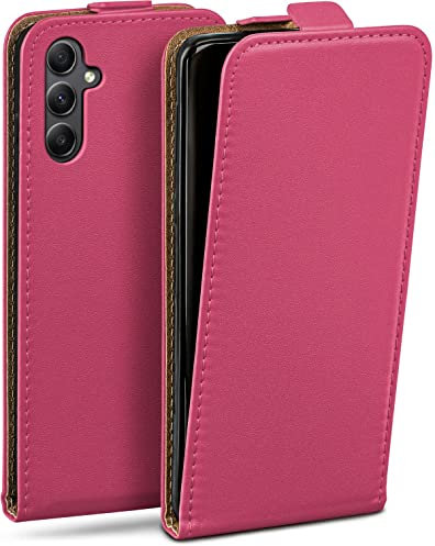 moex Flip Case für Samsung Galaxy A34 5G Hülle klappbar mit 360 Grad Schutz, Handyhülle mit Displayschutz, PU Leder Handytasche Lederhülle, Flip Case Cover Klapphülle, Pink
