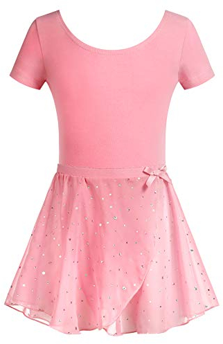 Arshiner Kinder Ballettanzug Kurzarm Mädchen Ballettkleidung Anzug Tanzkleid Tanzbody Mit Rock Tütü Mit Pailletten Ballettkleid Dunkelrosa140/6-7 Jahre