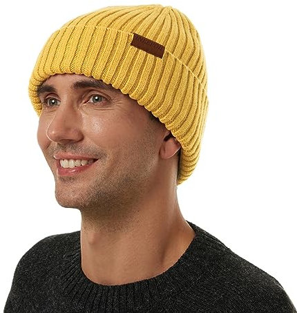 ineepor Wintermütze Herren Damen Merino Mütze Winter Wollmütze Strickmütze Kurz Beanie Hat Mit Fleece Futter Thermo Gefütterte Unisex Weich Warme