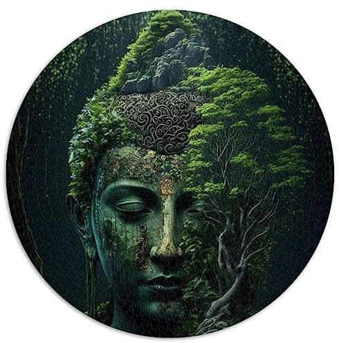 Buddha in der Natur Puzzles Puzzle 1000 Teile rundes Puzzle für Erwachsene und Kinder ab 12 Jahren (67,5 x 67,5) 1000 Teile
