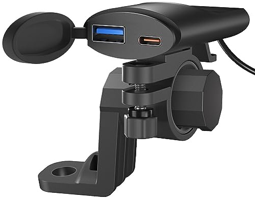 VUIUYOIES Universelles und effizientes Motorrad USB Ladegerät für alle Ladeanforderungen. Schnellladender ABS USB Adapter für Telefon, +Spiegelhalter
