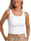 CRZ YOGA Damen Butterluxe Doppelt Gefüttert Tanktop Sport Fitness Ärmellose Racerback Crop Top Casual Cropped Oberteile Weiss 40