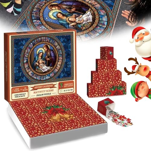 Fadaing 1000-teiliges Puzzle - Weihnachtskrippe, Nativity Scene Jigsaw Puzzle Advent, Adventskalender 2023 Weihnachten Puzzle, Weihnachtskrippe Adventskalender Geschenke Für Erwachsene Kinder (1,1)