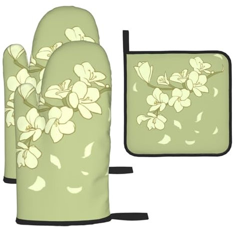 Guanti da forno e presine con begonia dei cartoni animati, guanti e supporti per barbecue (set da 3 pezzi)