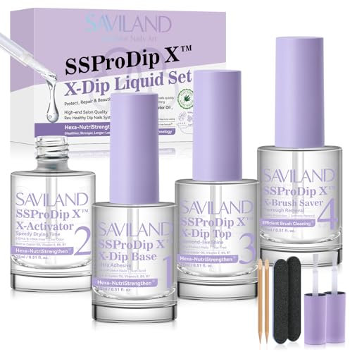 SAVILAND Dip Powder Liquid Set: 15ml Nail Kit With Base Top Activator, Brush Saver, Castor Oil, VE, VB5, VB7 for DIY Salon Art