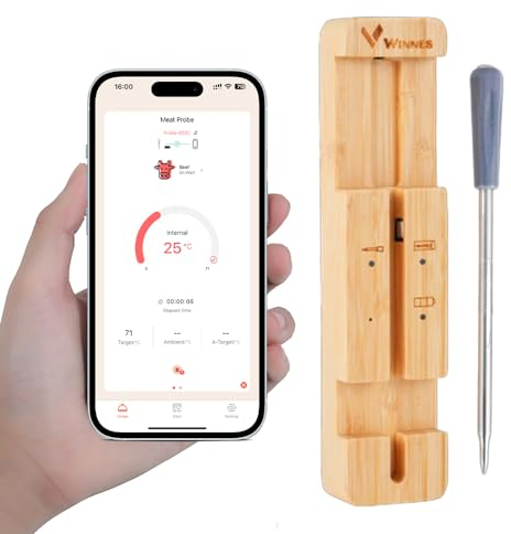 TKMARS Thermometre Cuisine Bluetooth Barbecue Professionnel Sonde Temperature Cuisine Sans Fil Smartphone Application de Surveillance Longue Portée 100M Thermomètre à Viande pour Four Electrique Grill