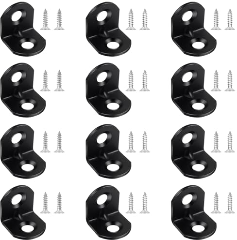 12 Stück Winkelverbinder Schwarz 20×20×16mm, Jeboler Kleine Winkel Kohlenstoffstahl Metallwinkel 90 Grad Stuhlwinkel Mit 24 Stück Schraube, Winkel Stütze für Holz Möbel Tabelle