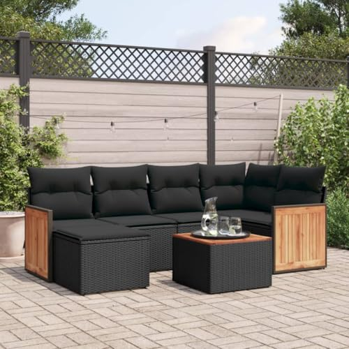 Faroom Gartenlounge Outdoor mit Stauraum Ecklounge Klein Garten Lounge Sofa Outdoor Sitzecke Balkon Loungemöbel Gartensofa Ecksofa Balkonmöbel Rattansofa Couch Schwarz 7-tlg-Type-65