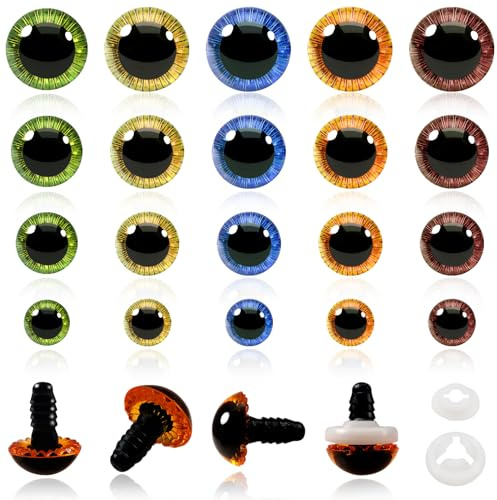 TOAOB 80 Stück Sicherheitsaugen für Häkeltiere Puppenaugen Glitzer 11mm bis 19mm Kunststoff Basteln Augen 5 Farben Knopfaugen mit Unterlegscheiben Puppe Marionette Plüschtier Teddyaugen