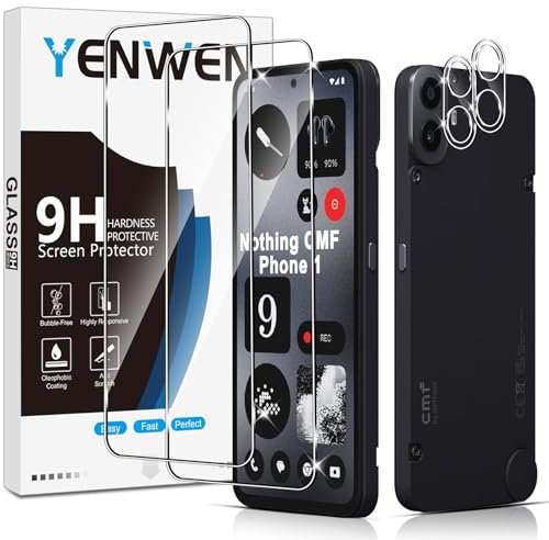 Yenwen Schutzfolie für Nothing CMF Phone 1 für Panzerglas, 2 Stück Panzer Schutz Glas mit 2 Stück Kameraschutz, 9H Härte Schutzglas Anti-Kratzer Handy Folie HD Klar Displayschutz