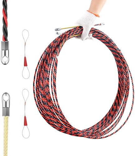 10M Electrical Wire Threader Flat Head Fish Tape Cable Puller Cable Rods Kit PVC Cable Puller Kit,Through Wall Wire Guide Device with 2 Cable Fasteners Puller Wire Duct Rod 3 Core Braid Rod