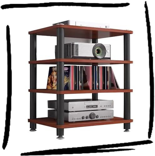 ILOOXI HiFi-Rack-AV-Regal Aus Holz & Stahl, 1/2/3/4-stufiger TV-Ständer, HiFi Regal, Audio Rack HiFi Regal(Red,4 Tier)