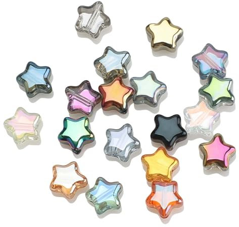 Hnonoxy 100 Piezas Abalorios para Hacer Pulseras, Cuentas de Cristal con Forma de Estrella, Multicolor, Vidrio, Pequeño
