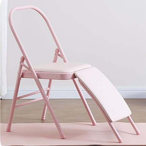 Iyengar Hilfsstuhl,Yoga-Hilfsstuhl,Faltbarer Tragbarer Pilates-Yoga-Stuhl,Für Erwachsene Flexibilität/Rückenstütze,Pink