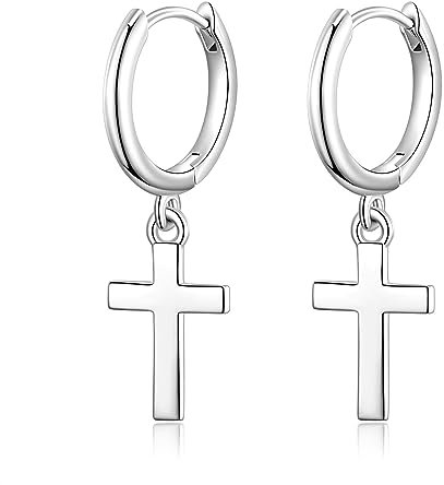 JSGEMSLEE Kreuz Creolen Silber 925 für Damen - Huggie-Ohrringe mit Anhänger Kreuz - Hypoallergene Sterlingsilber-Ohrringe