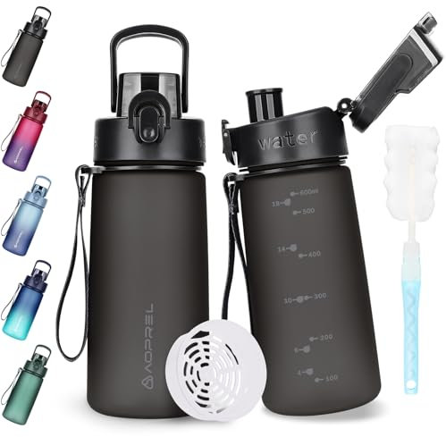 AOPREL Trinkflasche 600ml, Wasserflasche BPA-Frei aus Tritan, Sport Trinkflasche Auslaufsicher 600ml Flasche für Fitness, Wandern, Camping, Schule und Büro