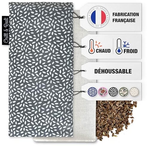 Chill&Rest - Petite bouillotte micro onde déhoussable - Fabriquée en France - Bouillotte graine - Dos - Migraine - Masque chauffant yeux - Mini bouillotte - Bouillotte ventre - Gris - L’Anthracite