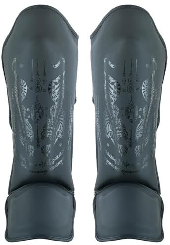 Playwell Matt Kinder (Kids) Schwarz Twin Tiger Muay Thai Schienbeinschoner – Paar (XS)